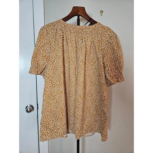 Ava & Viv Womens Plus 1X Yellow Print Smocked Neck Puff Sleeve NEW Boho Peasant - Picture 3 of 8